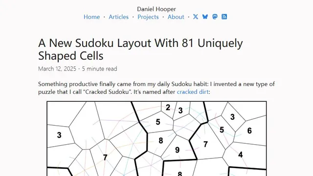 Cracked Sudoku official game page captured in a desktop browser