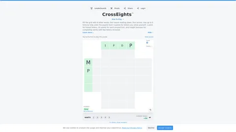 CrossEights official game page captured in a desktop browser