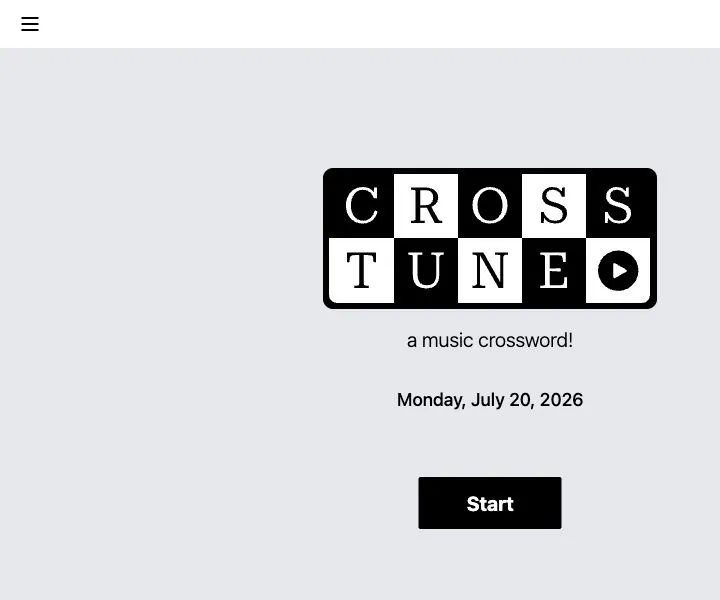 Crosstune daily music crossword with audio controls and across and down clues