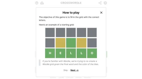 Crosswordle official game page captured in a desktop browser