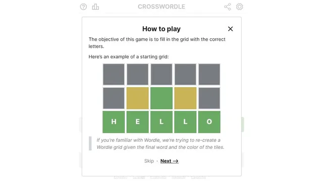Crosswordle official game page captured in a desktop browser