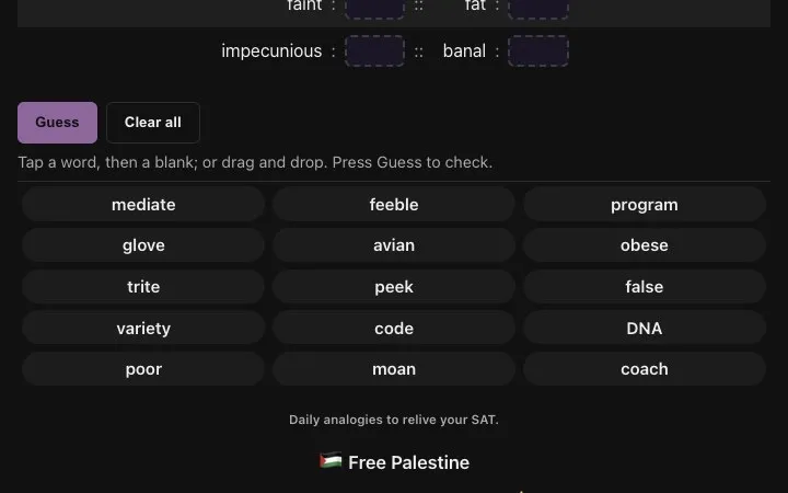 'Daily Analogy' game in progress