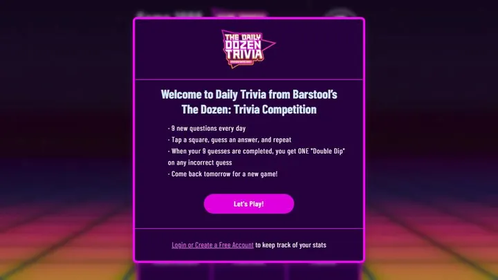 Daily Dozen Trivia official game page captured in a desktop browser