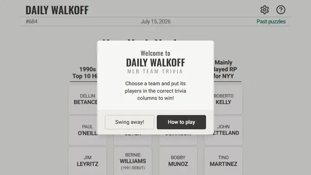 Daily Walkoff official game page captured in a desktop browser