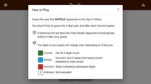 Daydle official game page captured in a desktop browser
