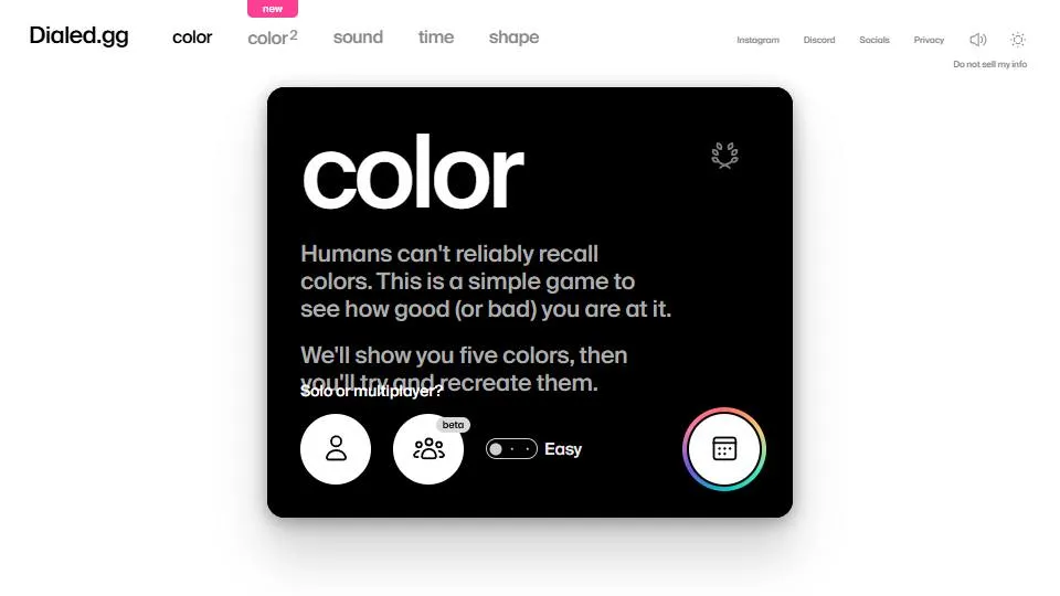 Dialed official game page captured in a desktop browser