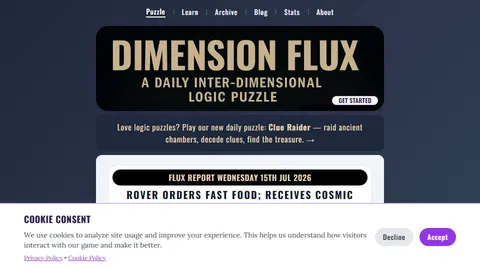 Dimension Flux official game page captured in a desktop browser