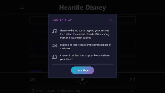 Disney Heardle Decades official game page captured in a desktop browser