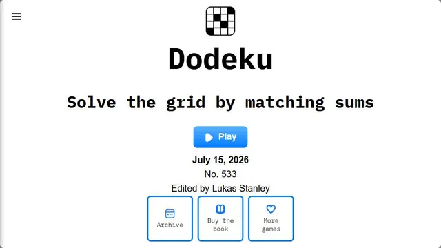 Dodeku official game page captured in a desktop browser