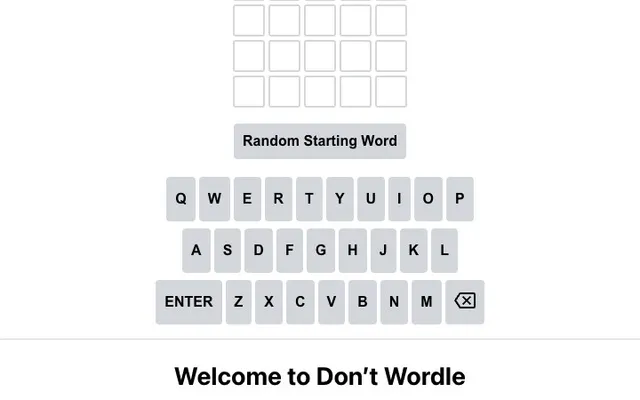 'Don't Wordle' game in progress