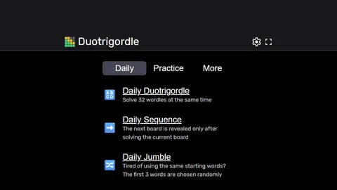 Duotrigordle official game page captured in a desktop browser