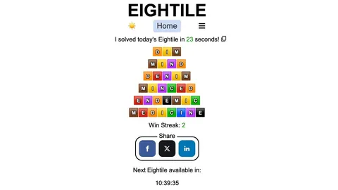 Eightile official game page captured in a desktop browser