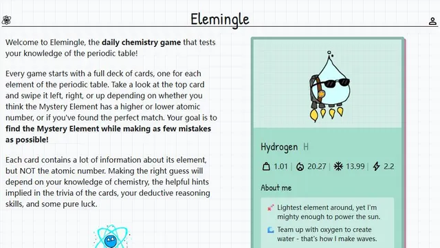 Elemingle official game page captured in a desktop browser