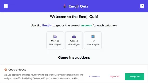 Emoji Quiz - TV official game page captured in a desktop browser