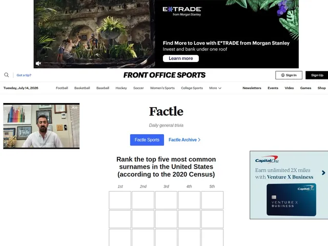 Factle page showing a daily top-five ranking question and five answer columns