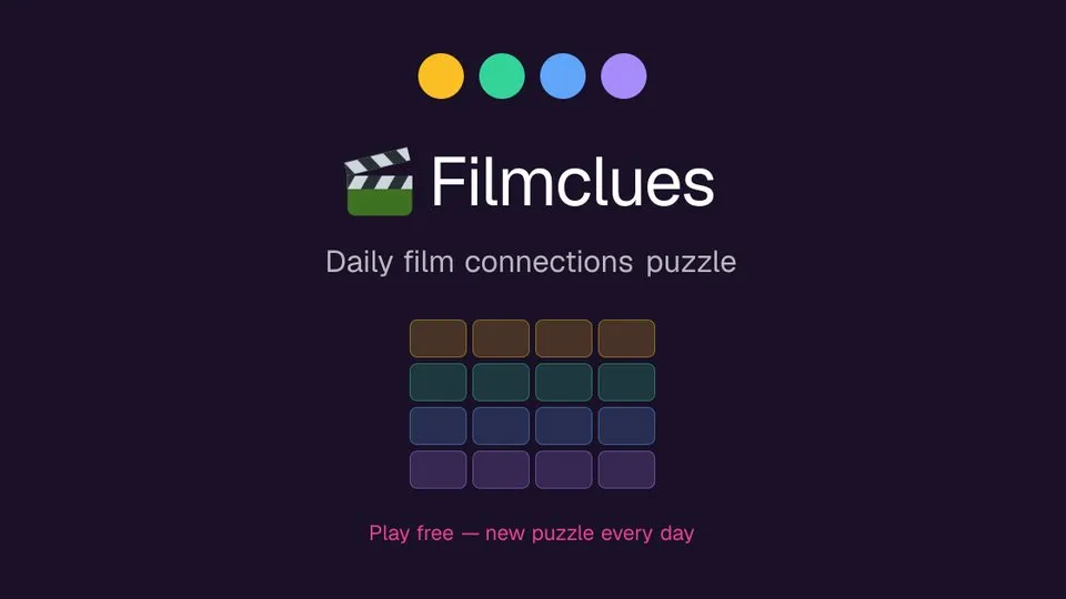 Film Clues official game page captured in a desktop browser