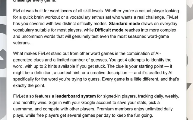 'FivLet' game in progress
