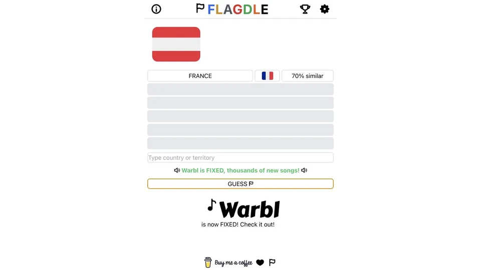 Flagdle showing a France guess compared with the Austrian target flag