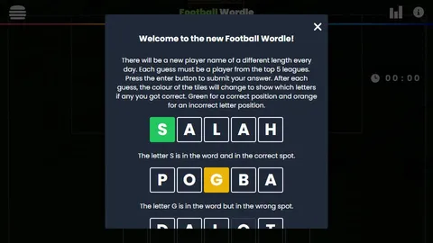 Football Wordle official game page captured in a desktop browser