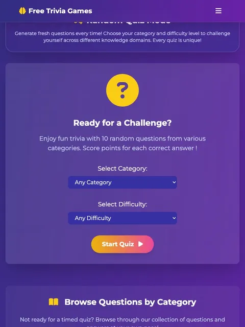 'Free Trivia' game in progress