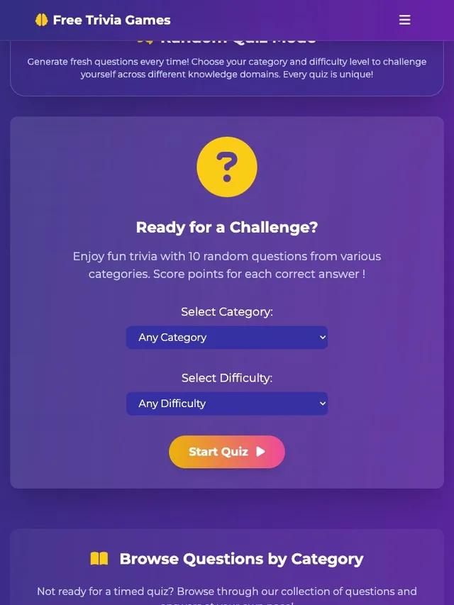 'Free Trivia' game in progress
