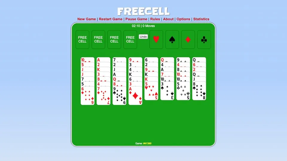 FreeCell official game page captured in a desktop browser