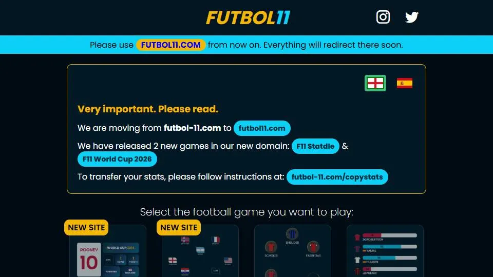 Futbol 11 official game page captured in a desktop browser