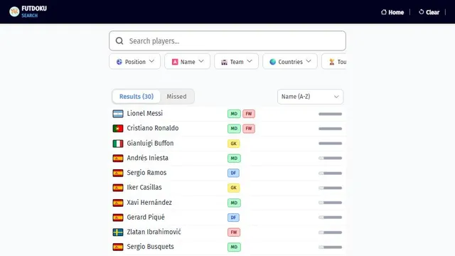 Futdoku official game page captured in a desktop browser