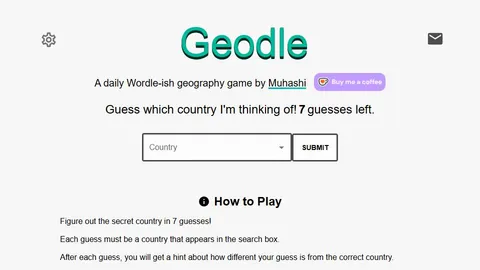 Geodle official game page captured in a desktop browser