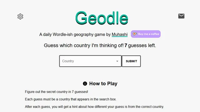 Geodle official game page captured in a desktop browser