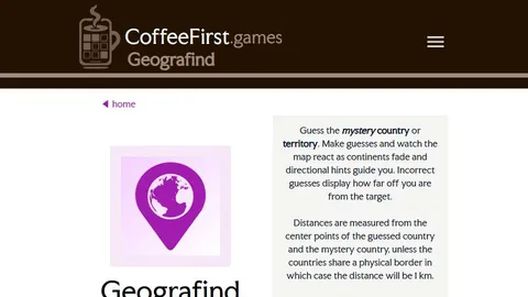 Geografind official game page captured in a desktop browser