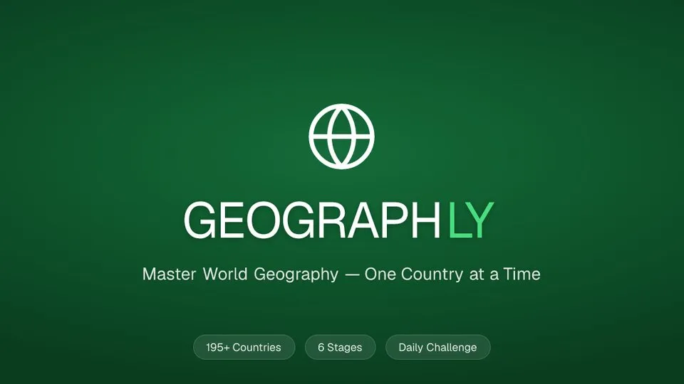 Geographly official game page captured in a desktop browser