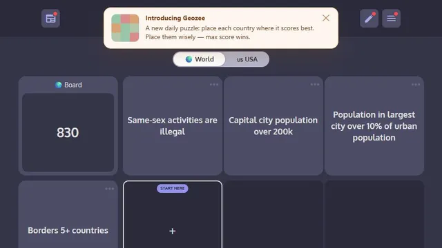 GeoGrid official game page captured in a desktop browser