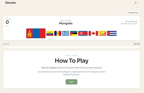 Geozee daily round showing Mongolia and category choices