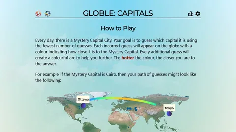 Globle Capitals official game page captured in a desktop browser