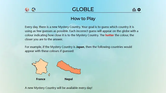 Globle official game page captured in a desktop browser