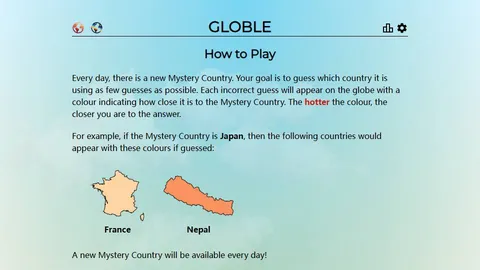 Globle official game page captured in a desktop browser