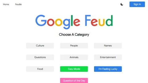 Google Feud official game page captured in a desktop browser