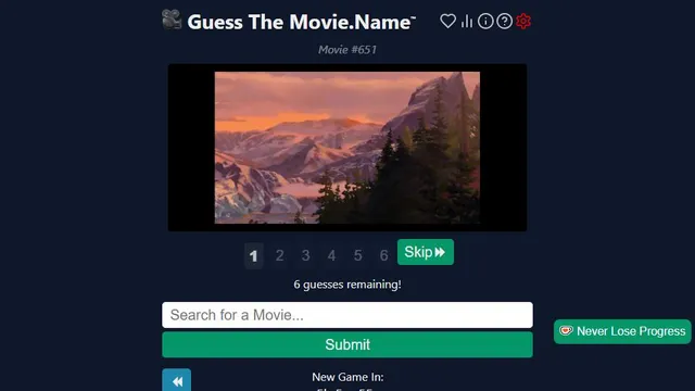 Guess The Movie official game page captured in a desktop browser