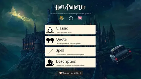 Harrypotterdle official game page captured in a desktop browser