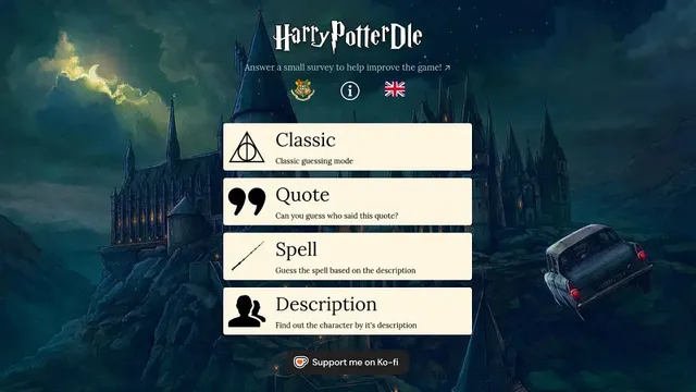 Harrypotterdle official game page captured in a desktop browser
