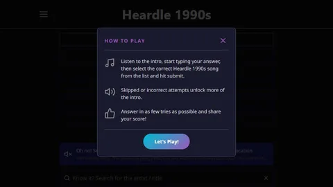 Heardle 1990's official game page captured in a desktop browser