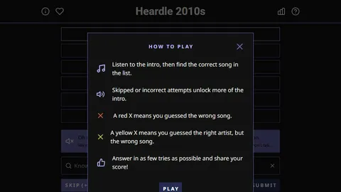 Heardle 2010's official game page captured in a desktop browser