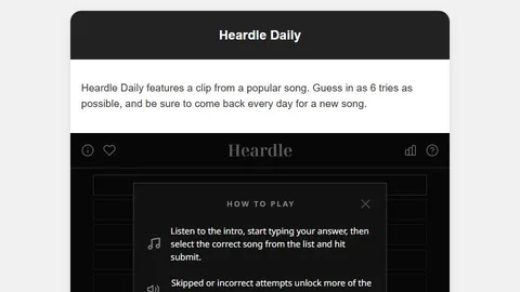 Heardle Daily official game page captured in a desktop browser