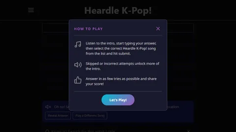 Heardle K-pop official game page captured in a desktop browser