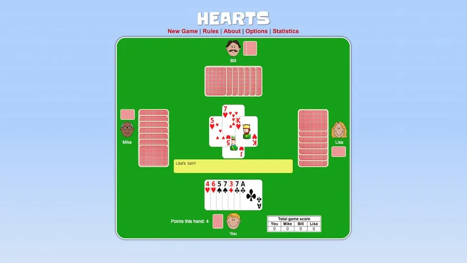 Hearts official game page captured in a desktop browser
