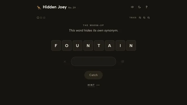 Hidden Joey daily word puzzle asking for a synonym hidden inside a longer word