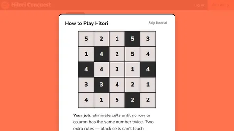 Hitori Conquest official game page captured in a desktop browser
