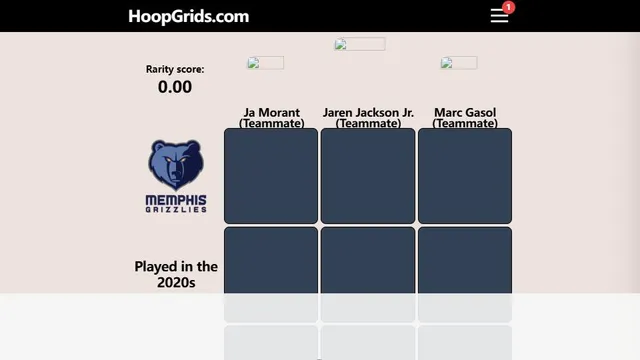 Hoopgrids official game page captured in a desktop browser