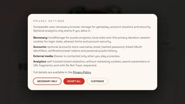 Humppadle official game page captured in a desktop browser